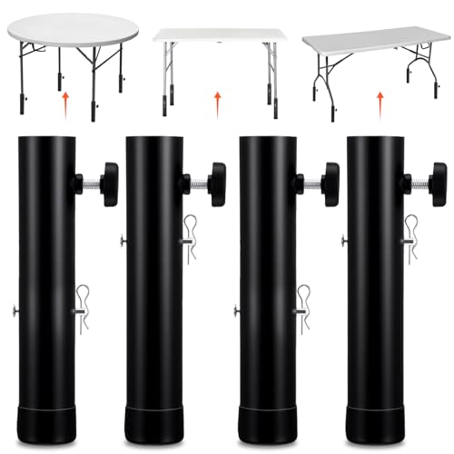 Pafeooui 4-Pack Heavy-Duty Steel Table Leg Extenders Adjustable Height Risers (3.6in/5.2in) for Folding Tables Rust-Proof & Anti-Slip