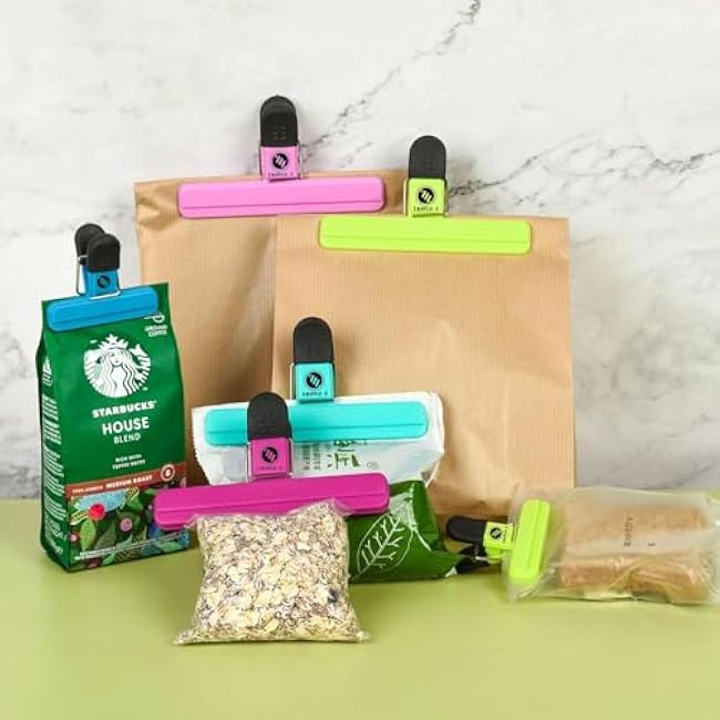 TRIPLE-Z Premium Chip Clips for Food Storage, Heavy Duty Snack Clips, Wide Open Bag Clips with Airtight Seal, Durable Kitchen Storage Clips,10 Pack (5 Large, 5 Small)