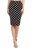 Elastic Waist Band Polka Dot Printed Stretch Pencil Slim Midi Skirt Made in USA Medium Polka Black X