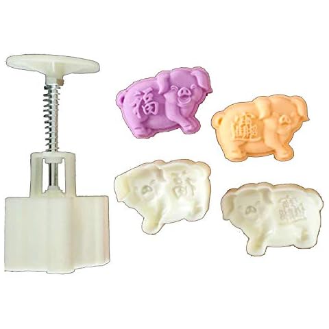 haoyuestory Mooncake mould, 50 g cookie cutter with cartoon animal stamps, hand press, green bean, pastry mould, chocolate dessert mould, dessert mould, DIY handmade pastry, decorating baking tools Cover