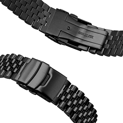 Sinaike 20Mm Super 3D Engineer Quick Release Black Stainless Steel Watch Band, Screw Fixed Watch Strap With Double Lock Clasp, Polished&Brushed Metal Replacement Wristband #TOP2