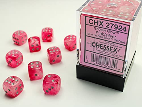 Image of Chessex Dice d6 Sets: Ghostly Pink / Silver - 12mm Six Sided Die (36) Block of Dice