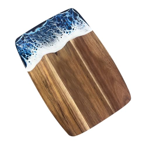 Gadpiparty Tabla de cortar grande de madera y resina con alta dureza y resistencia al agrietamiento, tabla de cortar con diseño de ondas únicas para carne y queso, para uso en hoteles y restaurantes