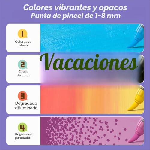 Miniatura 4 de Nicpro 24 Colores Rotuladores Acrilicos Punta Pincel, Base Agua, Resistentes Al Agua Y Con Control Automático De Tinta, Ideales Para Manualidades Y Trabajos Manuales, Piedra, Madera, Vidrio Y Tela