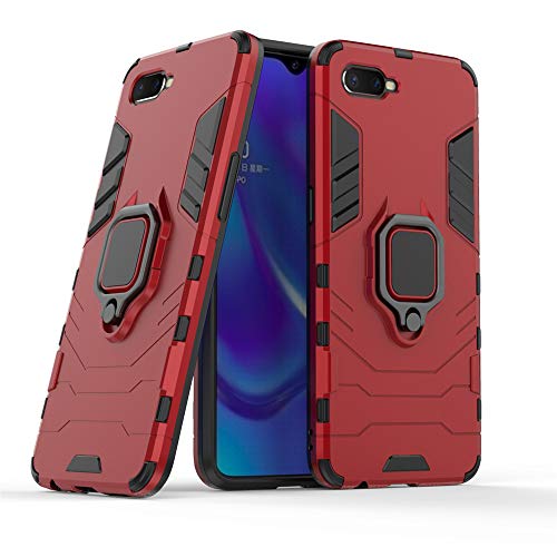 Compatibile con Oppo K1 Cover, Custodia Armor Anello Cavalletto (Funziona con Il Supporto Magnetico per Auto) Case Paraurti per Oppo K1 (Rosso)