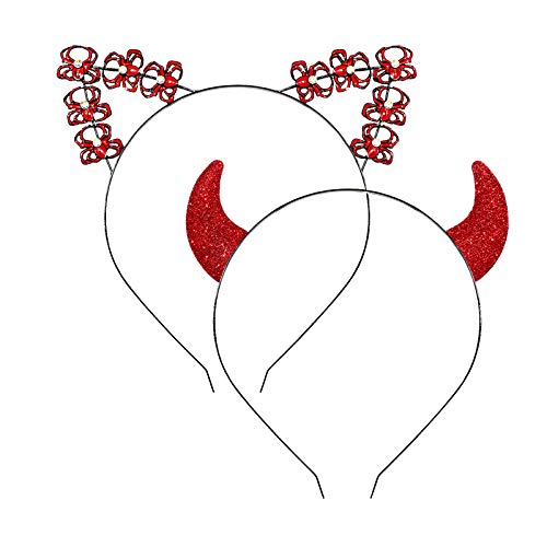 TIKCOOL Halloween Headband for Women Glitter Devil Horns Hairbands Red Crystal Spider Cat Ear Hair Hoop for Girls Funny Halloween Festival Cosplay Prom Party Hair Accessories
