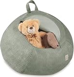 MISIOO Kinder Sitzsack Bezug für Kuscheltiere – Spielzeug Aufbewahrung & Bean Bag in einem – Cord Stoff, Waschbar, mit Reißverschluss – Kuscheltier Organizer für Kinderzimmer - Grün