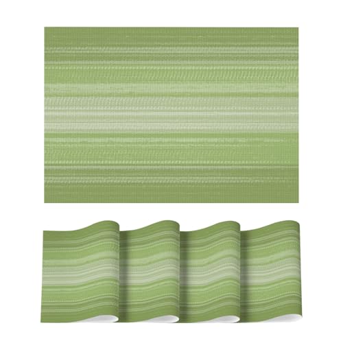 Artoid Mode Green Gradient Stripes Placemats Set of 4, Washable Heat Resistant Non-Slip Woven Plastic Spring PVC Place Mats for Farmhouse Party Kitchen Dining Decor by Artoid Mode - Used condition - US$8.99