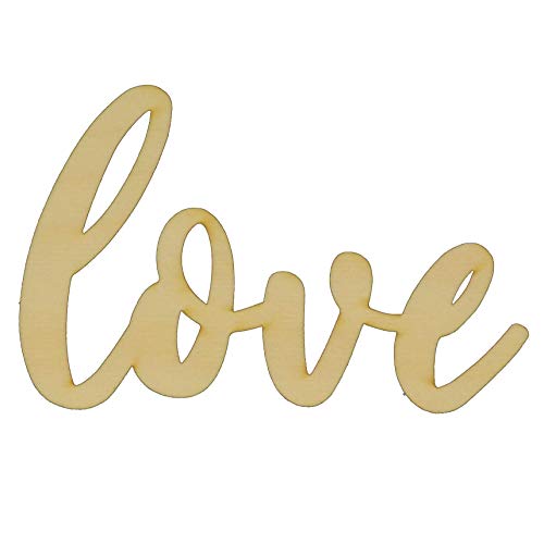 Unfinished Cursive Word Love Wood Cutout Available In A Variety Of Sizes And Thicknesses (1/8" Thickness, Small 5" X 3.25" (Sold Individually)) #TOP12