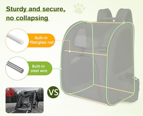 pecute Haustier Rucksack mit Netzfenster, Tragbare und Faltbare Katzentasche, Atmungsaktive und Leichte Hundetasche, Wasserdichtes Oxford-Tuch mit Viel Platz, Multifunktionales Rutschfestes Schwarz XL