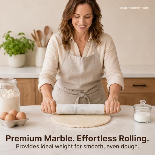 Zulay Kitchen 17-Inch Marble Rolling Pin With Stand - Polished Marble Rolling Pins For Baking With Long Beechwood Handle - Non-stick Roller Pin For Baking Pastries, Bread & Pizza - Image 4