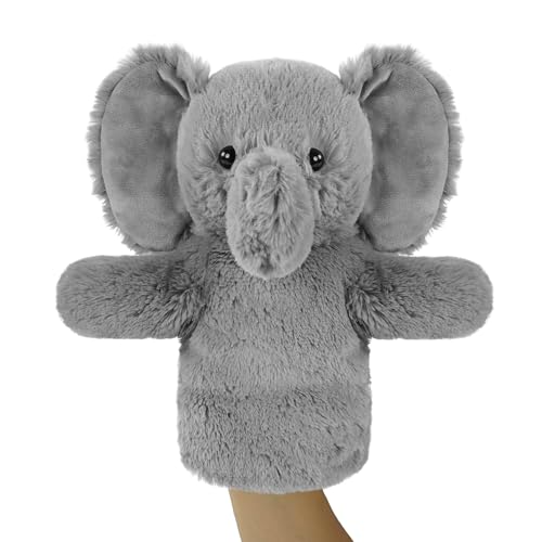 JUSTQUNSEEN Puppet for Kids Adults Big Ears Plush Animal Educational Sensory Toy Soft Washable Stuffed Storytelling Tool Family Fun Elephant