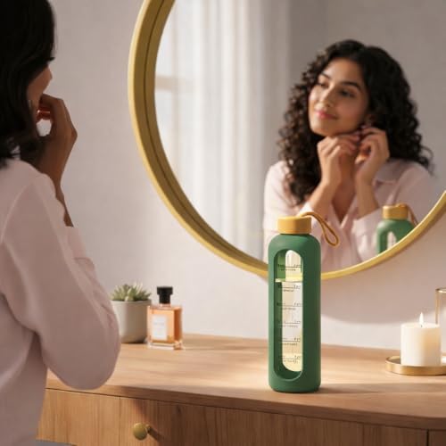 Image of Borosilicate Glass Water Bottle, Green, 1 Litre
