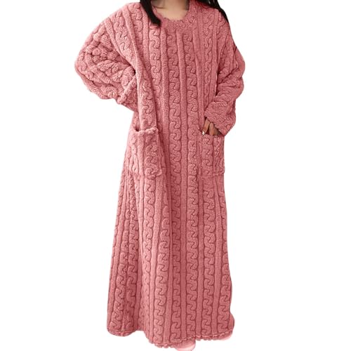 Schlafanzug Damen Winter Fleece Nachthemd Damen Lang, Plus Pyjama Kleid Warm Nachtwäsche Pjs Plüsch Dressing Loungewear Freizeitkleidung Lang Hausanzug Kuschelig Dicker Hauskleidung Schlafshirt