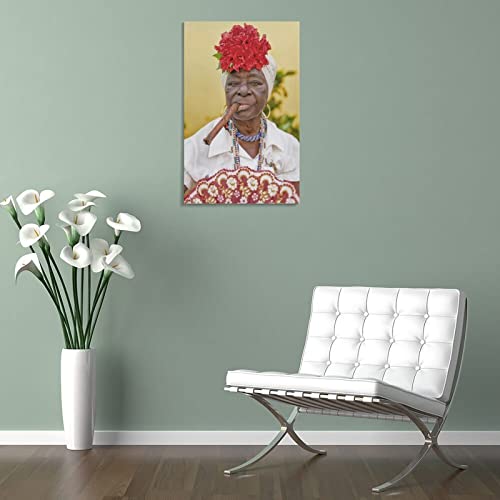 Wall Decoration Cuban Women Smoking Cigars Posters Vintage Posters Art Posters Canvas Art Poster Wall Art Picture Print Modern Family Bedroom Decor 20X30Inch(50X75Cm) Frame-Style #TOP4