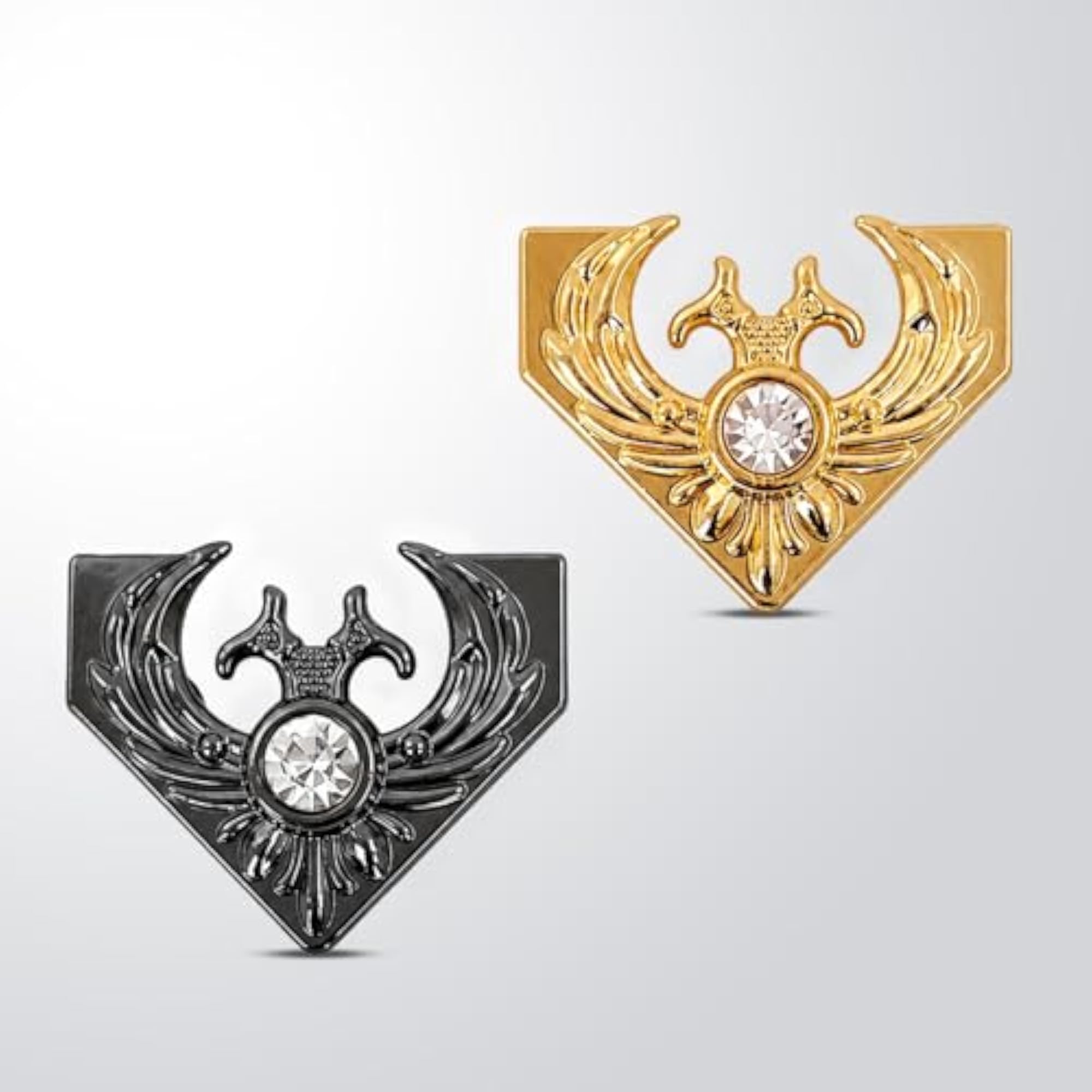 Viking Collar Tips & Lapel Pin Set - Diamond Studded Metal Brooch Button Clip