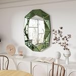 Decorative Wall Mirror Oval: Diamond Shaped Large Silver Vanity with Green Glass Mirror Beveled Frame Edge 40x28 inch Modern Home Art Deco for Living Room Dining Room | Stylish Mirrored Decor for Luxury Modern Home Wall-Mounted