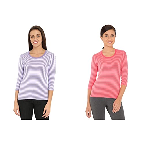 Image of Jockey Women's Regular fit T-Shirt Pack of 2: Paisley Purple & White /Rouge Red & Strawberry Pink M