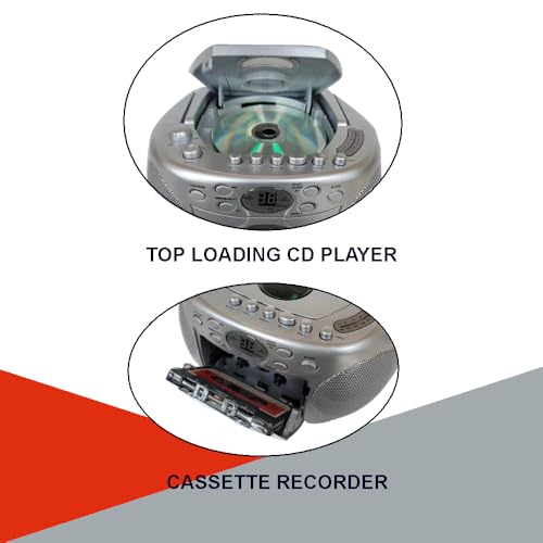HANNLOMAX HX-323CD Portable CD Player, AM/FM Radio, Cassette Recorder, Records from CD or Radio, Headphone Jack, AC/DC Dual Power Source. (Silver) - Thumbnail 3