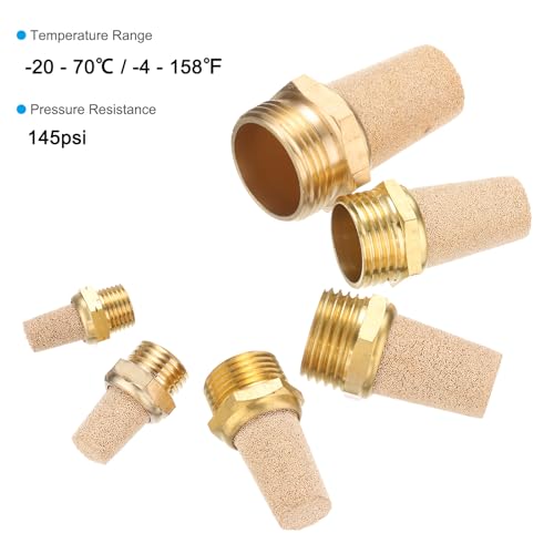 PATIKIL Druckluft-Schalldämpfer G 3/8, 2er-Pack Sinterbronze-Brass-Luftkompressor-Auspuff-Schalldämpferfilter Luftmagnetventil-Schalldämpferpassung für, Golden