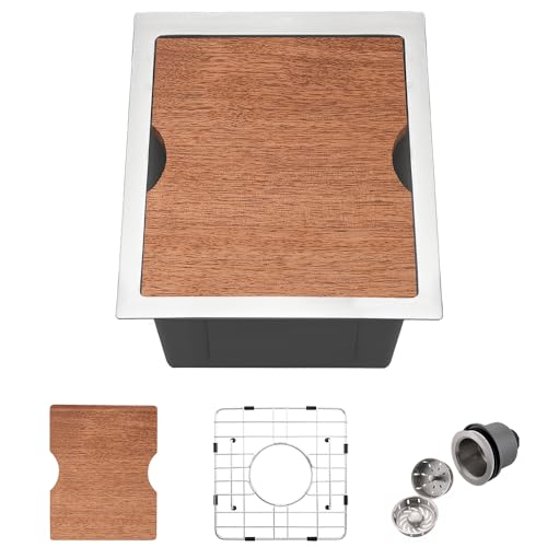Image of 13 Undermount Bar Sink Stainless, Dorzom 13 x 15 Inch Under Mount 16 Gauge Brushed Stainless Steel Small Kitchen Sink Bar Prep Single Bowl