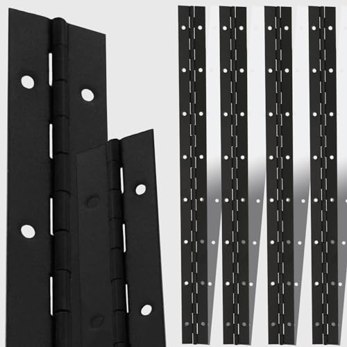 12PCS 16Inch Black Continuous & Piano Hinges, 1.2'' Open Width Heavy Duty Piano Hinge with Holes, 304 Stainless Steel 0.04'' Folding Hinges for Storage Boxes Cabinets Door Piano