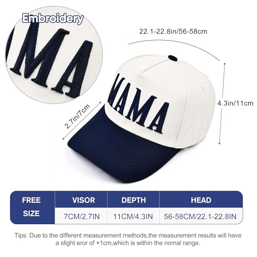 Image of Women's Mama Trucker Hat Trendy, Embroidered Adjustable Mom Baseball Cap, Two-Tone Ponytail Hat for Outfits