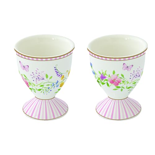 Hueveras de porcelana Feliz Pascua, juego de 2 piezas florales de 6,5 cm para regalar 2