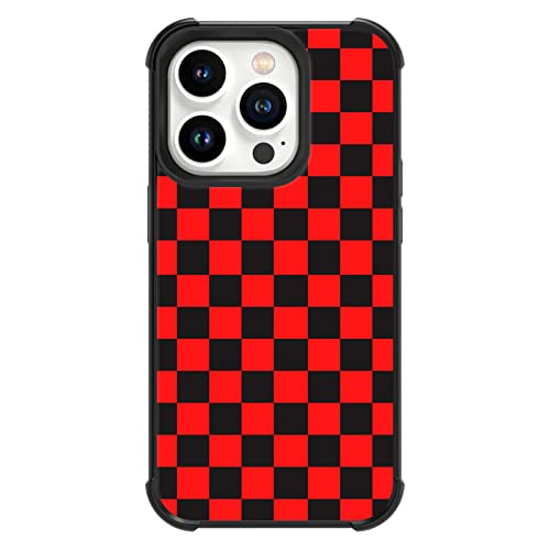 Tnarru Plaid B Pattern Compatible With Iphone 14 Pro Case Hard Pc Back And Soft Tpu Sides Non-Slip Scratchproof Shockproof Protective Cute Phone Case For Iphone 14 Pro 5G Black Red #TOP12