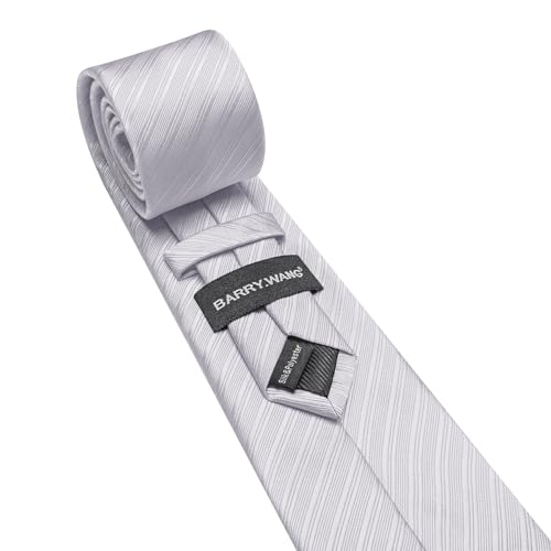 Image of Barry.Wang Solid Striped Tie for Men Silk Necktie Pocket Square Cufflinks Formal Wedding Party Business