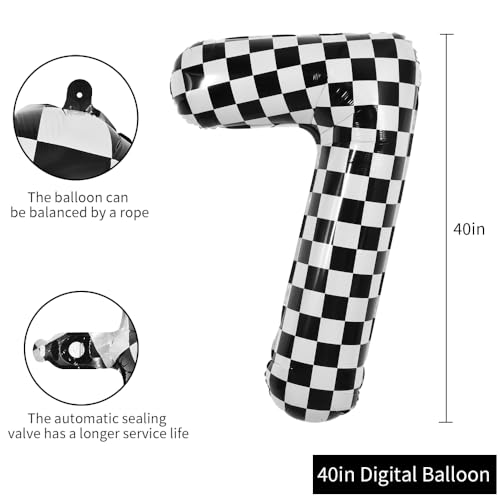 Image of TONIFUL 40 Inch Large Checkered Number 7 Balloon 7th Birthday Decorations