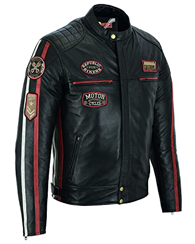Blouson moto cuir vintage noir rouge beige fait pour durer taille XXL
