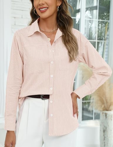 Kistore Womens Long Sleeve Striped soft Button Up Collared Shirt - image 4