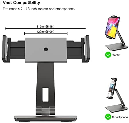 Tablet Stand, Adjustable Heavy Duty Aluminium Stand, 360° Swivel Foldable Holder for iPad, Samsung Tab, Kindle, Nintendo Switch (4.7-13"), Design for Desk Kitchen Bedside Office POS Reception (Gray)