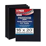 U.S. Art Supply 16 x 20 inch Stretched Canvas 12-Ounce Primed 4-Pack - Professional Black Blank 3/4'...