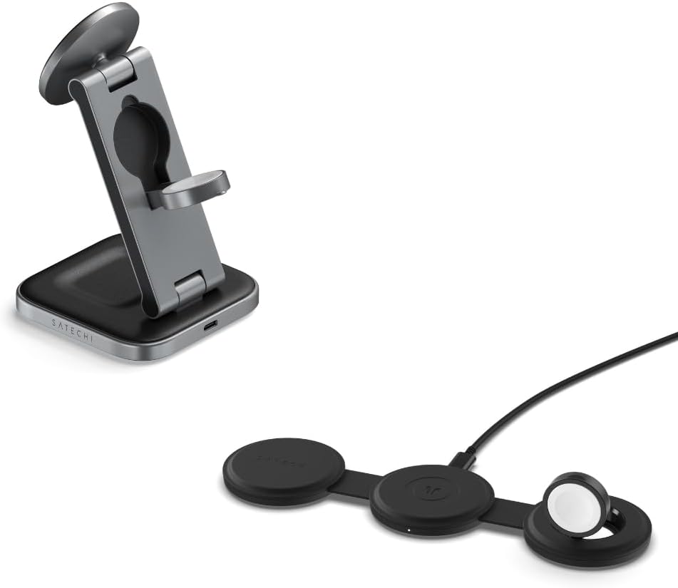 Satechi 3 in 1 Charging Station & OntheGo&trade; 3 in 1 Wireless Charger for iPhone, AirPods, and Apple Watch