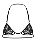 Freebily Herren Spitze BH Bra Nippelfrei Neckholder Mini BH Oberteile Transparent Sissy Dessous Crossdresser Lingerie Erotik Unterwäsche B Schwarz Einheitsgröße