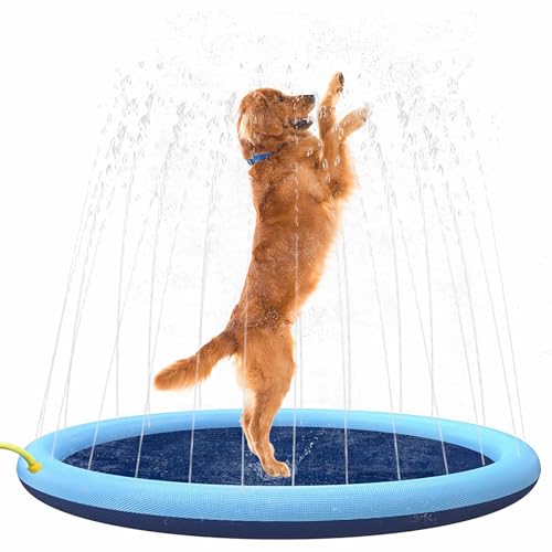 Sprinkler Pad for Dogs, Dog Sprinkler Pool Splash Mat Durable Water Set for Dogs, Inflatable Swimming Bating Pool for Summer Outdoor Garden (66.9 inch)