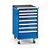 Produktbild Lista Schubladenschrank, Stahlblech - HxB 990 x 564 mm, 7 Schubladen, fahrbar - enzianblau