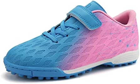 brooman Kids Indoor Soccer Shoes Boys Girls Soccer Cleats Athletic Turf Shoes (10,Blue Pink)