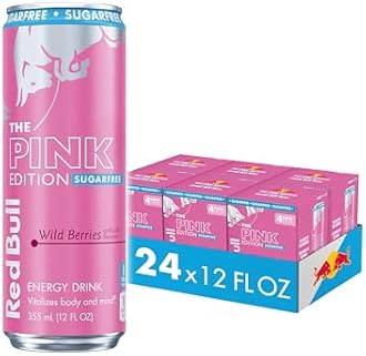 Red Bull Pink Edition Sugar-Free Energy Drink, Wild Berries, with 114mg Caffeine plus Taurine & B Vitamins, 12 Fl Oz, 6 Packs of 4 Cans (Pack of 24)