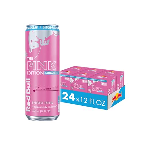 Red Bull Pink Edition Sugar-Free Energy Drink, Wild Berries, with 114mg Caffeine plus Taurine & B Vitamins, 12 Fl Oz, 6 Packs of 4 Cans (Pack of 24)