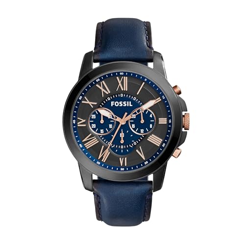 Fossil Reloj para hombre Grant, movimiento cronógrafo de cuarzo, caja de acero inoxidable ahumado de 44 mm con correa de piel auténtica, FS5061 Fossil Reloj para hombre Grant, movimiento cronógrafo de cuarzo, caja de acero inoxidable ahumado de 44 mm con correa de piel auténtica, FS5061