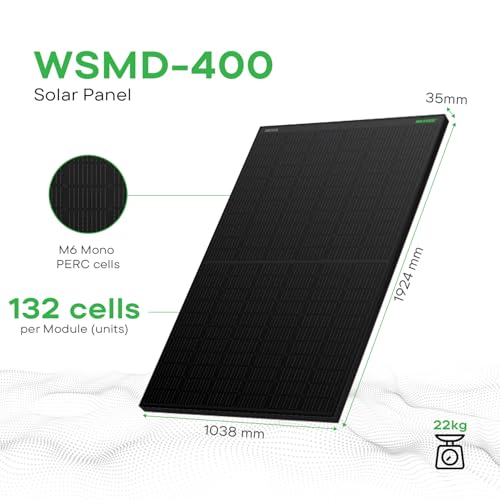 Image of WAAREE (Pack of 6) All Black II WSMDi 400W Mono PERC II Solar Panel 132 Cells II 45.88V II 13.08A (WSMDi-400-2.4kW) (WSMDi-400, 2.4kW)