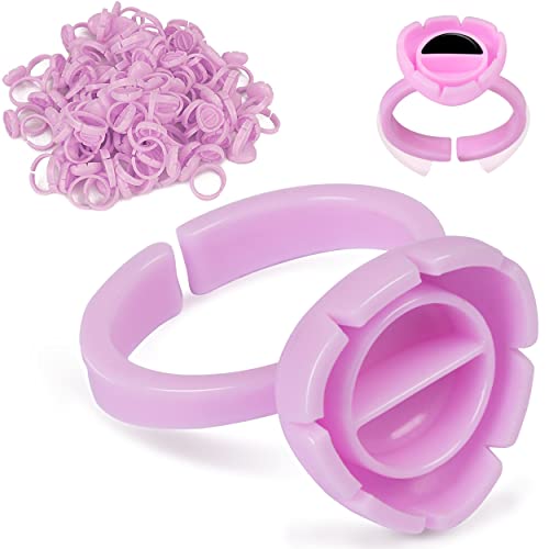 Glue Rings for Eyelash Extensions 100pcs Smart Lash Rings for Glue â€“ Adjustable, Disposable, Slotted Pigment & Lash Glue Holder for Nail Art, Tattoo & Makeup - Pink