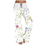 Cargo Pants Women Floral Printed Casual Trousers Daily Drawstring Wide Leg Elastic Waist Fashion Lou