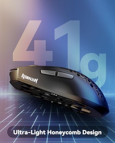 Image of Redragon M617 Ultralight Honeycomb Shell Wired Gaming Mouse, 41g, 10,000 DPI, 6 Programmable Buttons, Drag-Free Paracord, Type-C Gamer Mouse with 2 Side Buttons for PC /Mac /Laptop, Black