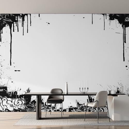 Genérico Papel Pintado Salpicaduras de Tinta, Papel Pintado pared Dormitorio Blanco y Negro, Decoracion pared Salon, Fotomurales Tejido no Tejido, 280 x 200 cm K-MZ&1