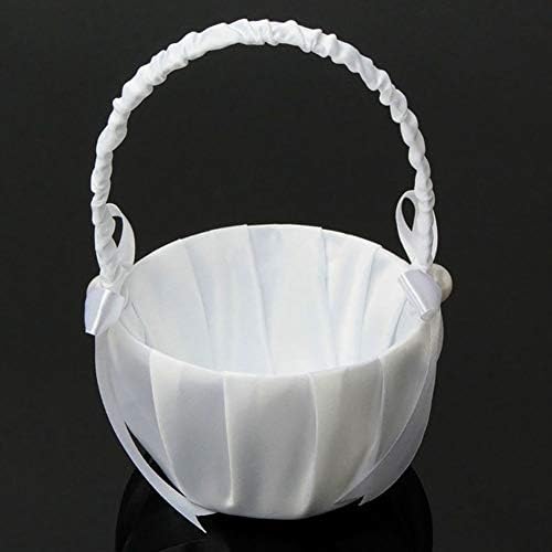 LA TALUS Wedding Flower Girl Baskets, Satin Bowknot Flower Baskets Pearl Collection Wedding Party Decoration