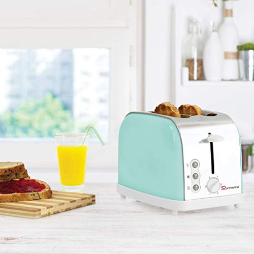 SQ Professional Dainty Legacy Toaster Kitchen 2 slice Bread Toaster with 6 Browning levels & defrost,cancel & reheat function with indicator lights 900W (Seafoam)